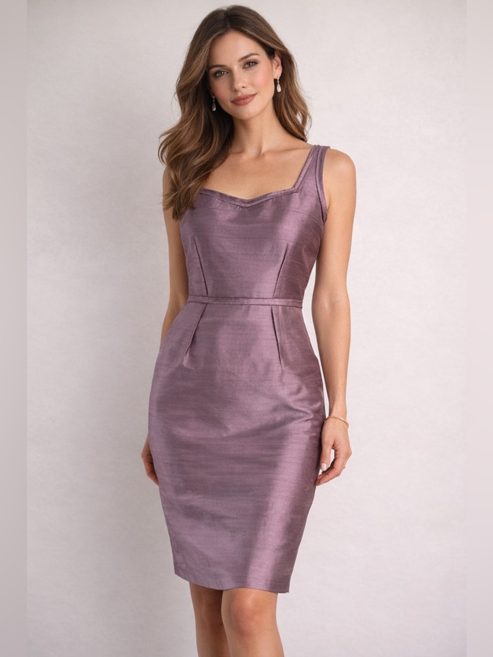 Talbots Silk Shantung Dupioni Sheath Inside Out Dress Lilac Mauve Size 12p NWT